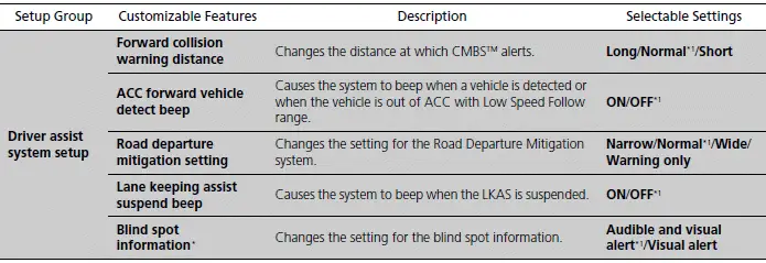 Gauges and Displays / List of customizable options