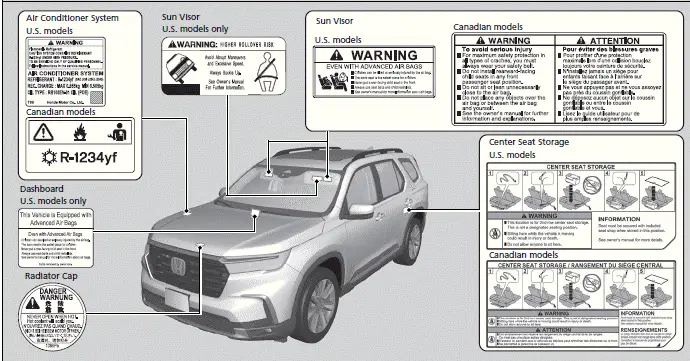 203 Honda Pilot - Exhaust Gas Hazard - Safety Labels